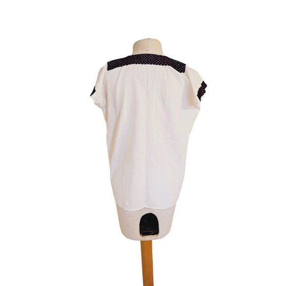 Hand Stitched and embroidered blouse size Medium white purple cotton - Picture 2 of 12